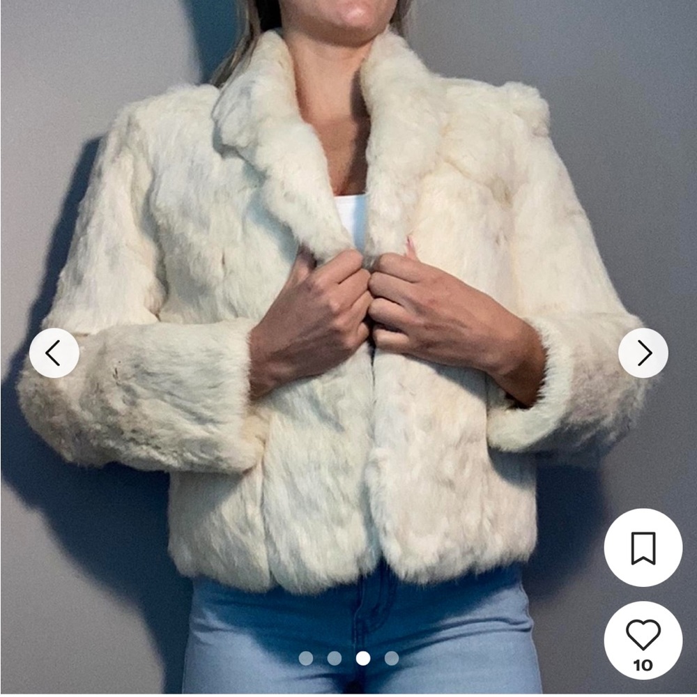 Vintage Real Rabbit Fur White Jacket Women’s Size S